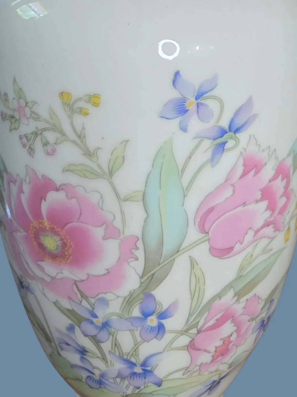 Floral Ceramic Vase in Cream with Orange & Blue Accents -